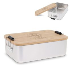 Aluminiowy jednokomorowy lunchbox z bambusową pokrywką - LT90456