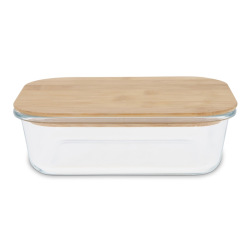 Praktyczny szklany lunchbox z bambusową pokrywką, 1 L - LT90457