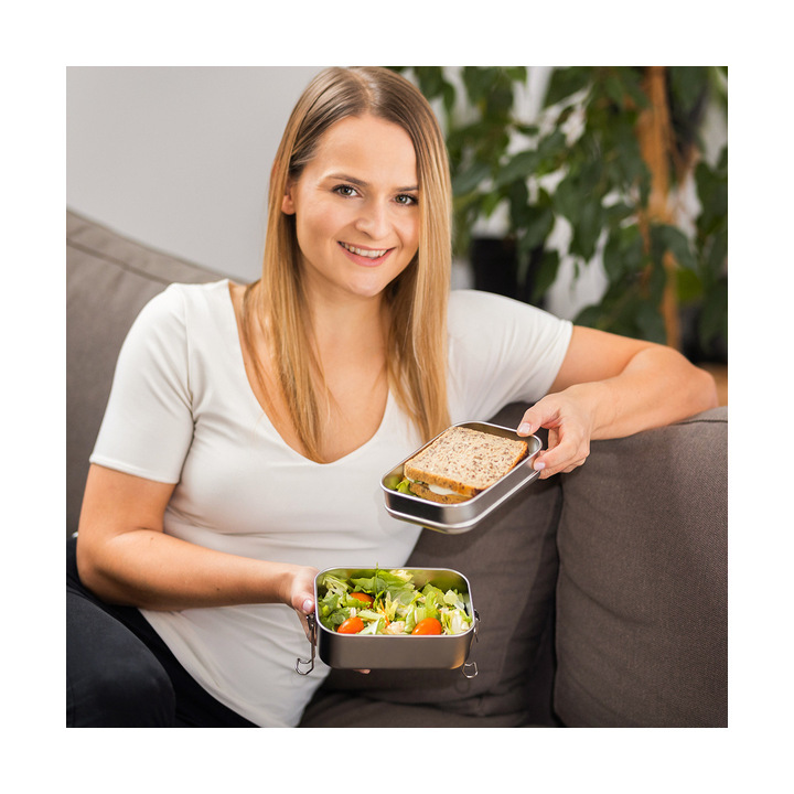 Double lunch box Alcora srebrny - R08209 (gadzety reklamowe)