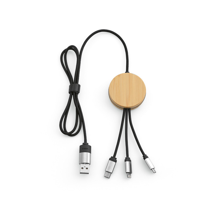 Kabel 5w1 z bambusa i recyklingowanego plastiku PET - ABC004