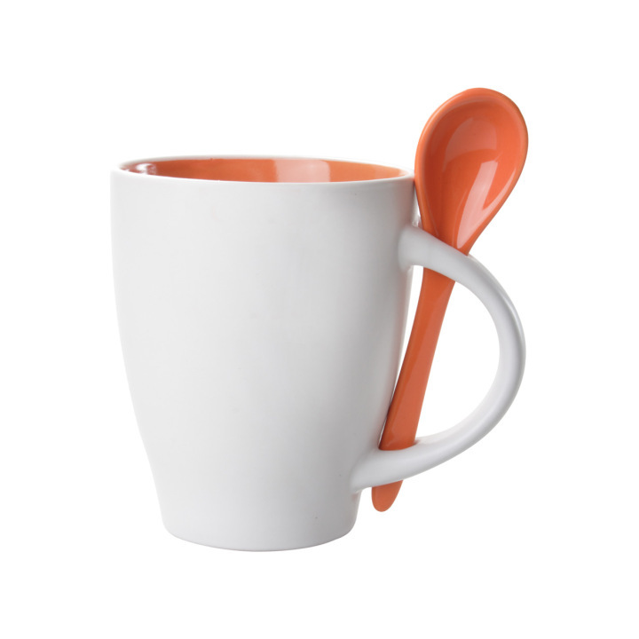 Biały ceramiczny kubek z kolorowym środkiem i ceramiczną łyżeczką w tym samym kolorze, 300 ml - AP862000 (ANDA#03)