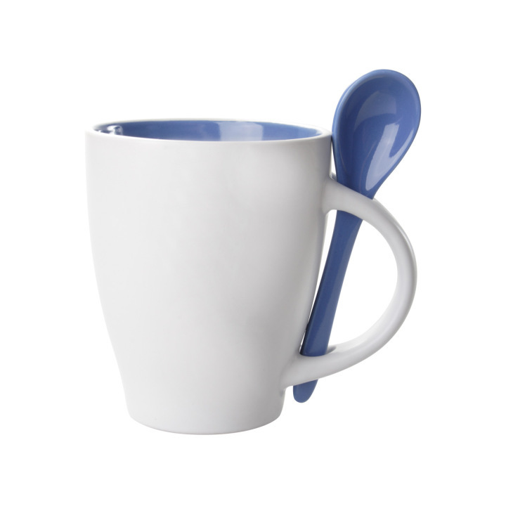 Biały ceramiczny kubek z kolorowym środkiem i ceramiczną łyżeczką w tym samym kolorze, 300 ml - AP862000 (ANDA#06)