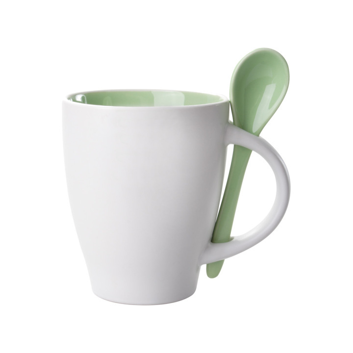 Biały ceramiczny kubek z kolorowym środkiem i ceramiczną łyżeczką w tym samym kolorze, 300 ml - AP862000 (ANDA#07)