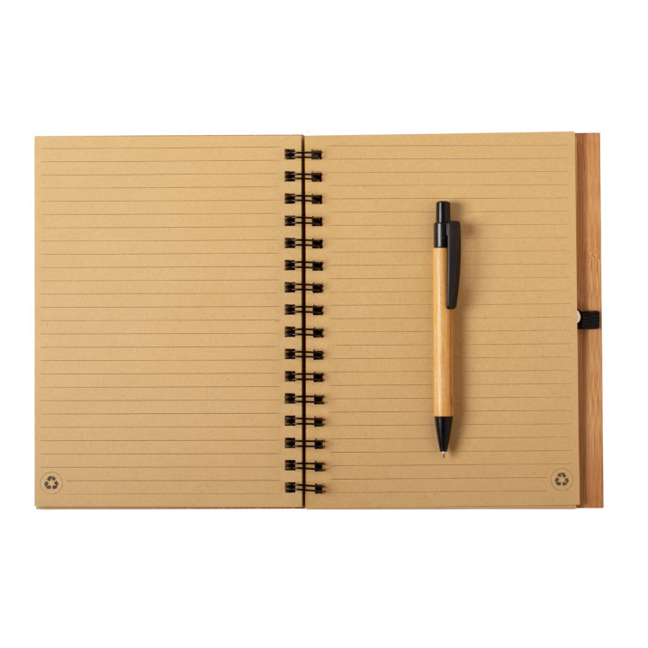 Spiralny notes A5 pokryty bambusem z 80 kartkami w linie - AP721491 (gadzety reklamowe)
