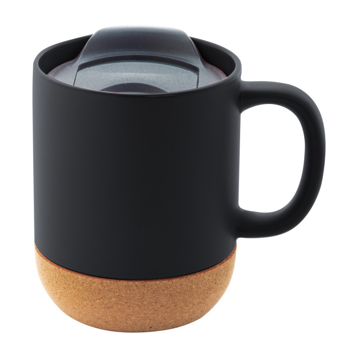 Wysokiej jakości kubek ceramiczny z podstawą z naturalnego korka i pokrywką z tworzywa PP, 325ml - AP800548 (ANDA#10)
