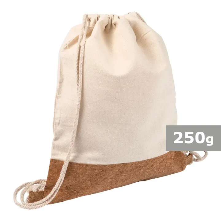 Bawełniany worek ze sznurkiem z korkowym elementem, 250 g - V0577