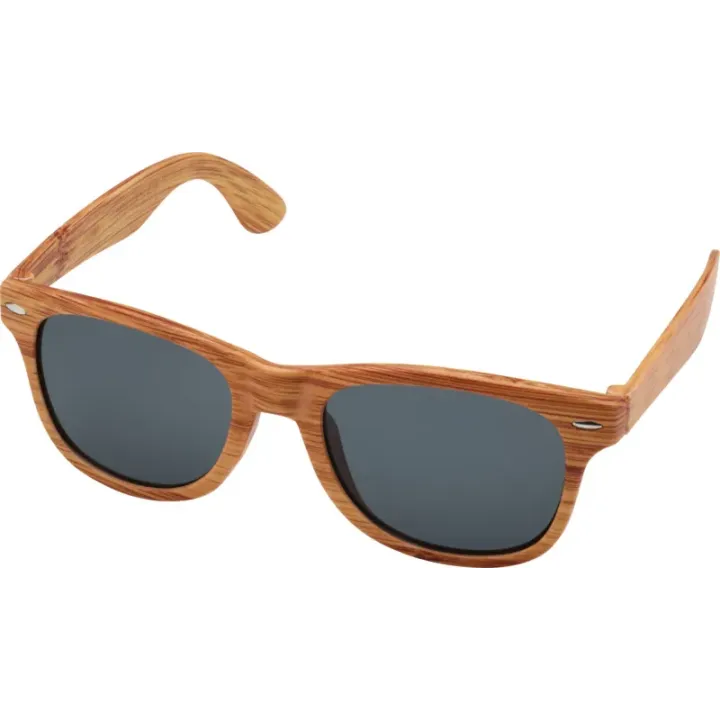 Okulary przeciwsłoneczne w stylu retro z wykończeniem imitującym drewno - 12705106