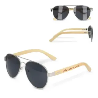 Okulary przeciwsłoneczne aviator z bambusowymi zausznikami - LT86728 (gadzety reklamowe)