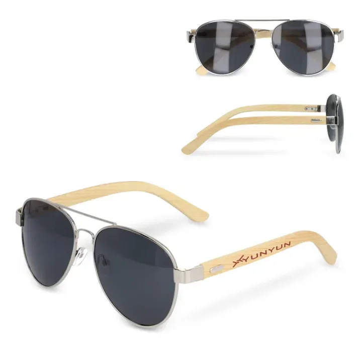 Okulary przeciwsłoneczne aviator z bambusowymi zausznikami - LT86728 (gadzety reklamowe)