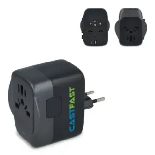 Adapter podróżny PowerPro wykonany z plastiku pochodzącego z recykling - LT41029 (gadzety reklamowe)