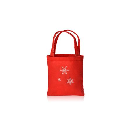 Czerwona filcowa torebka na prezent z motywem płatków śniegu - 08057
