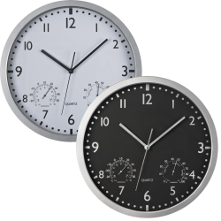 Klasyczny, plastikowy zegar ścienny z termometrem i higrometrem - 4345003