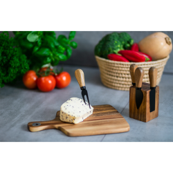 Zestaw do sera wykonany z wysokiej jakości stali nierdzewnej i drewna akacjowego - R17137
