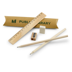 Zestaw piśmienniczy., zawiera linijkę 16,5 cm, 2 grafitowe ołówki, 1 gumkę i 1 temperówkę - ST 91932