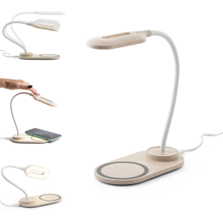 Lampa biurkowa z włókna ABS i słomy pszenicznej z bezprzewodową ładowarką - ST 98517