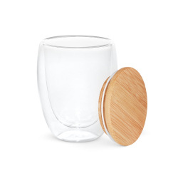 Szklany kubek z bambusową zakrętką, 350 ml - ST 94767