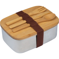 Pudełko na lunch wykonane ze stali nierdzewnej z bambusowym wieczkiem - MA 8231313