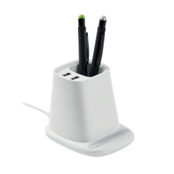 Uchwyt na długopisy na biurko z podstawką na telefon i ładowarką - MO6351