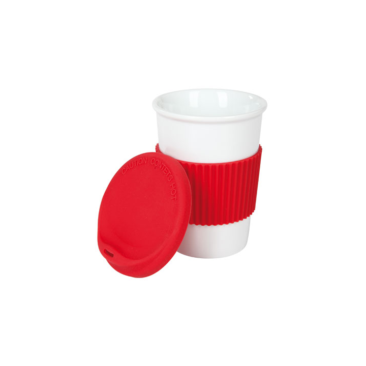 Porcelanowy kubek z silikonową opaską oraz przykrywką - PLAY&GO