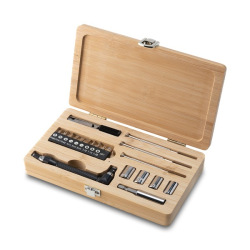 Zestaw narzędzi w stylowym pudełku wykonanym z bambusa - R17489