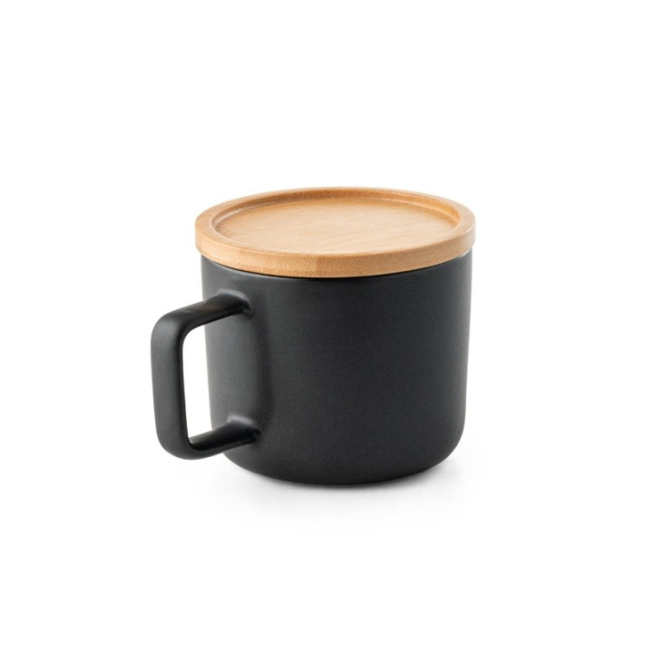 Kubek ceramiczny z bambusową podstawą i pokrywką 250 ml - ST 94251