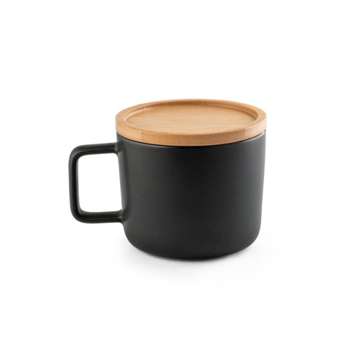 Kubek ceramiczny z bambusową podstawą i pokrywką 250 ml - ST 94251