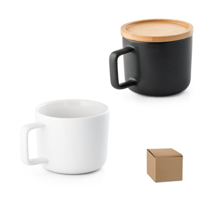 Kubek ceramiczny z bambusową podstawą i pokrywką 250 ml - ST 94251