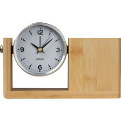 Aluminiowy zegar obrotowy umieszczony na drewnianej podstawce - MA 2315413