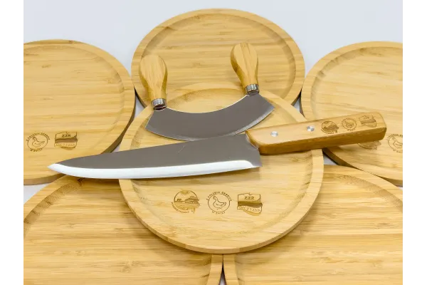  Bamboo Herb Chopping Set + Engraved Chef's Knife